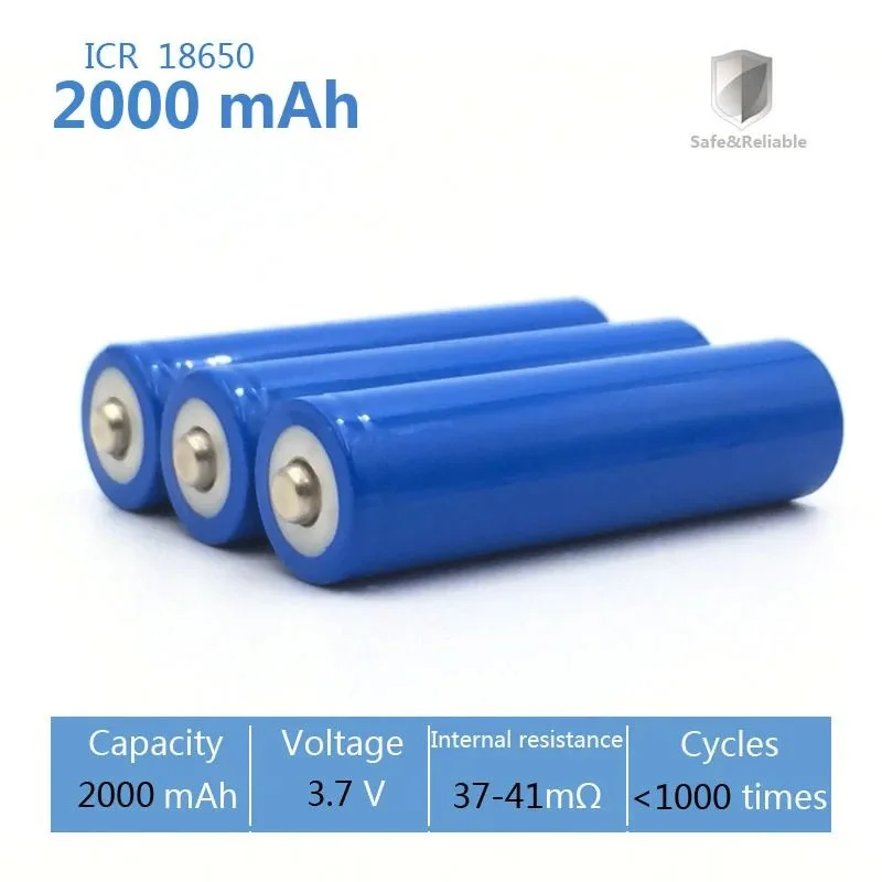 2024 New Original 18650 3.7 v 2000 mah Rechargeable Battery ICR18650 with Pointed(No PCB) For Flashlight Batteries 18650 LI-Ion