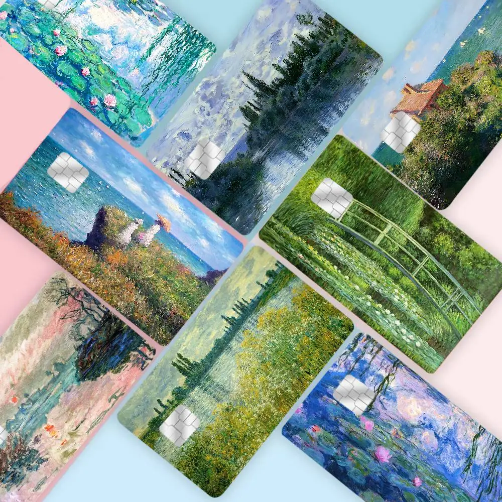 Claude Monet pintura arte Anime cubierta frontal película pegatina piel para tarjeta de débito de crédito Chip grande pequeño