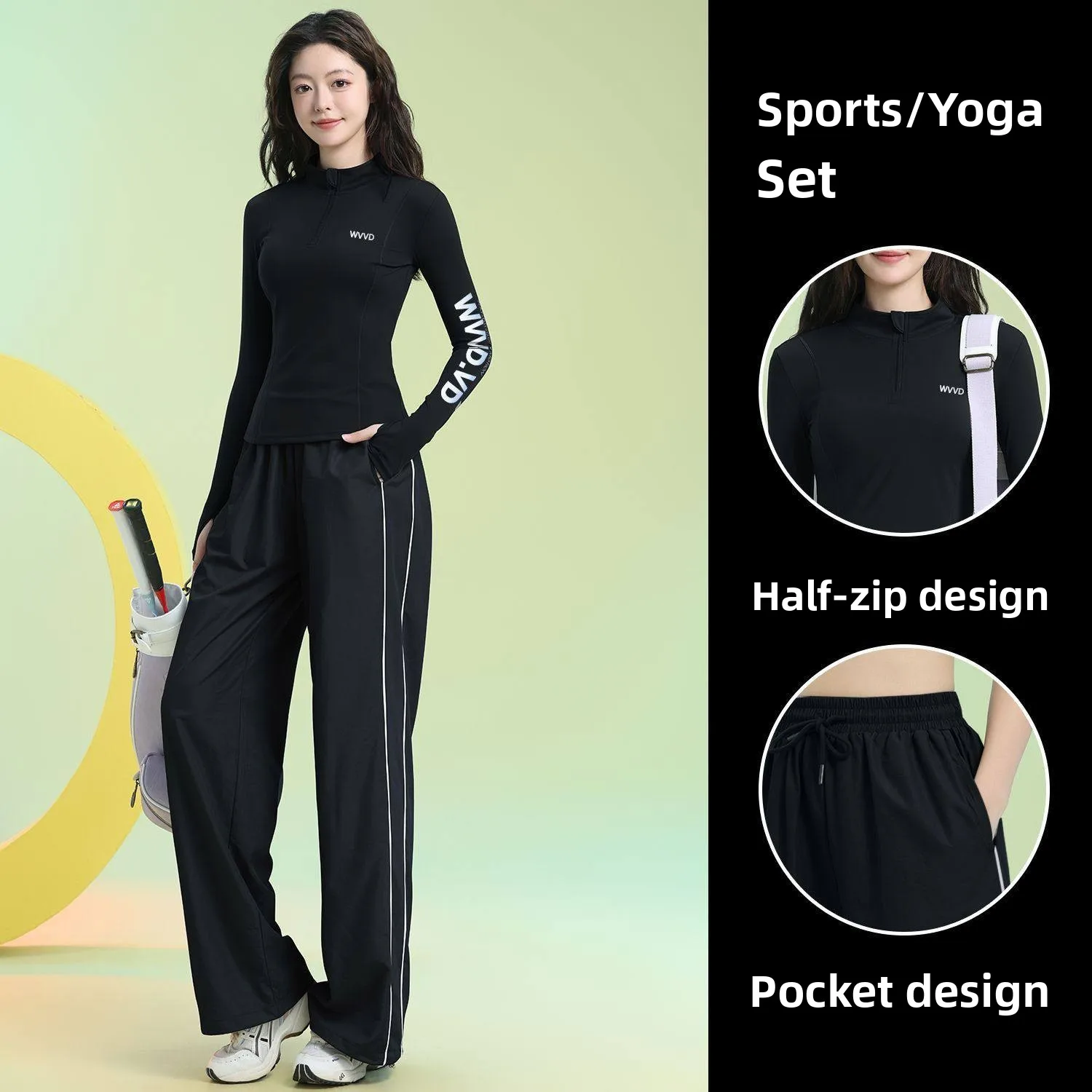 

Women's Running Yoga Outfit Long Sleeve Spring Autumn Half Zip Quick Dry Gym Two Piece Set Breathable Nylon