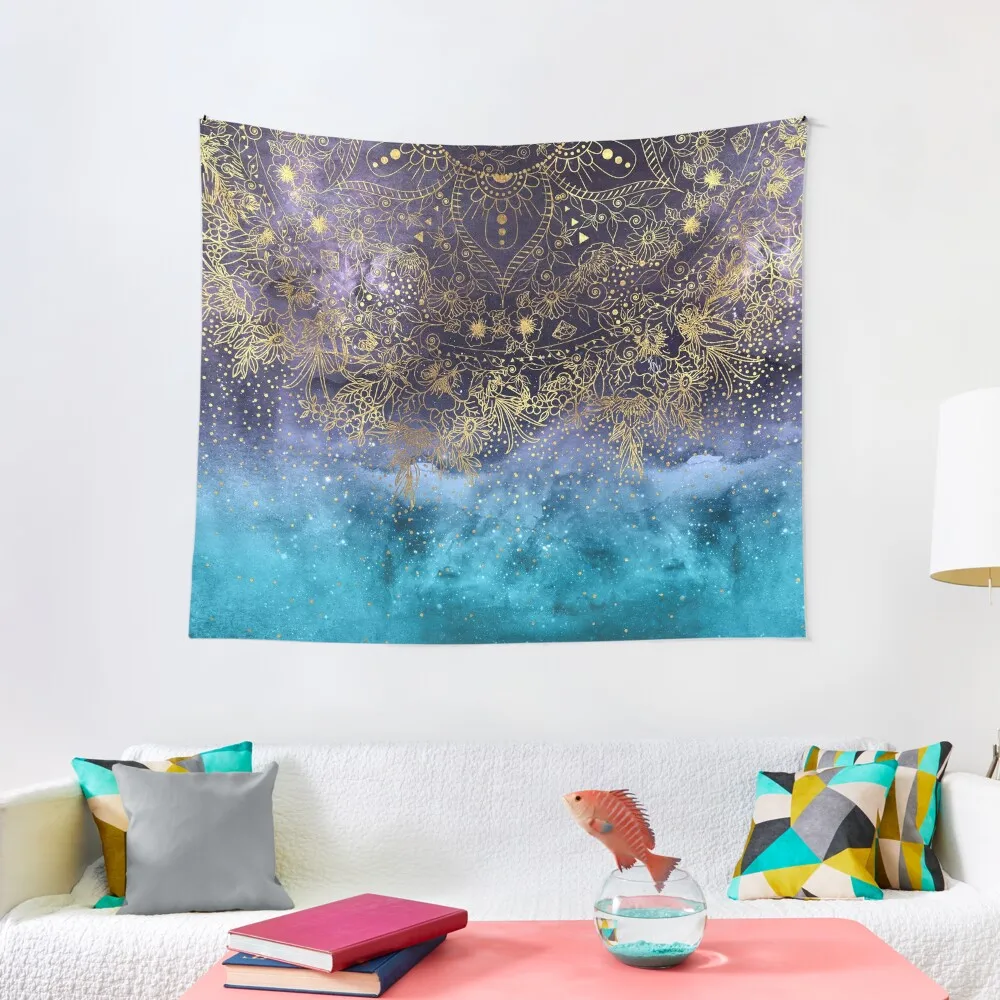 

Gold floral mandala and confetti image Tapestry Decorative Wall Outdoor Decor Room Aesthetic Tapestry