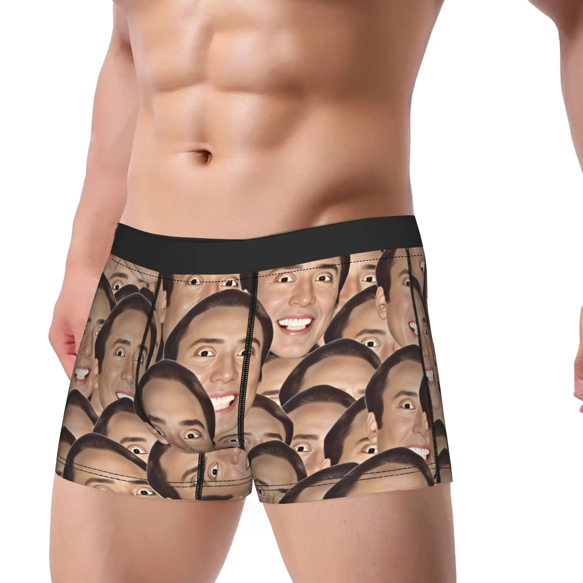 Nicolas Cage Smiling Faces Pattern Meme Underwear  Males Shorts Briefs Comfortable Trunk Trenky Custom DIY Plus Size Underpants