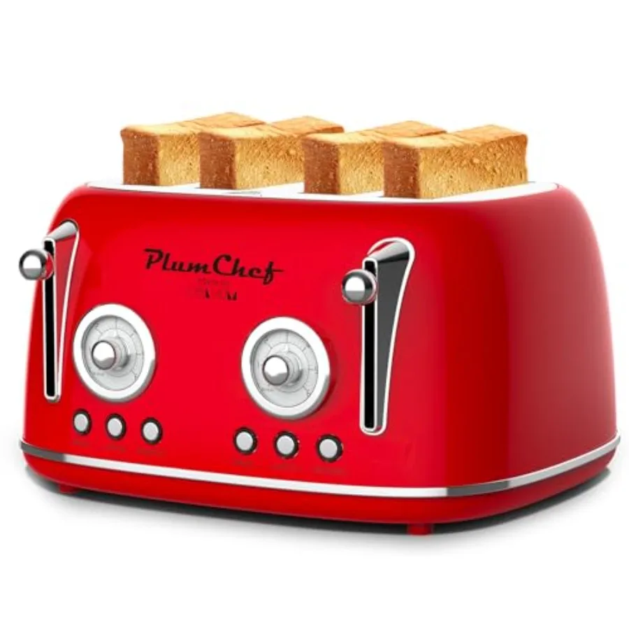 

4 Slice Retro Style Toaster with Dual Control 6 Browning Settings Bagel/Defrost Functions Removable Crumb Tray Stainless Steel