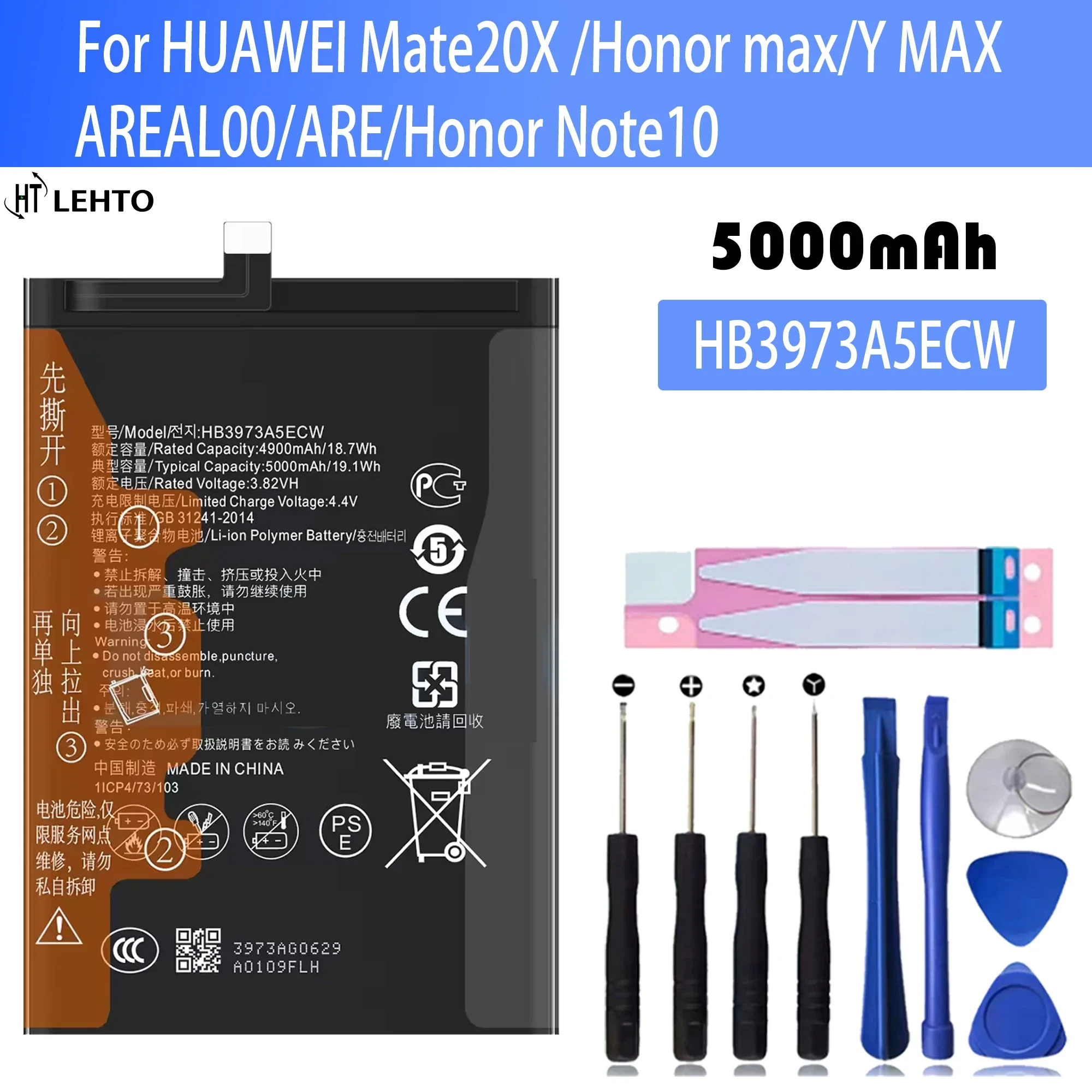 

100% New Original Battery HB3973A5ECW For HUAWEI AREAL00 Honor max honor Note10 X10 MAX Mate20X Y MAXBattery + Free Tools