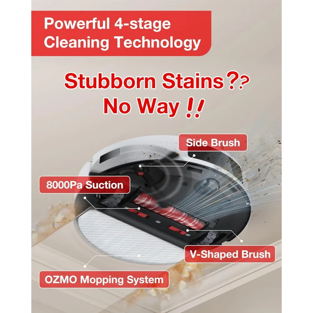 C12 Robot Vacuum Cleaner and Mop, 8000Pa Strong Suction, ZeroTangle Brush, Smart Navigation, Self-Charging, White