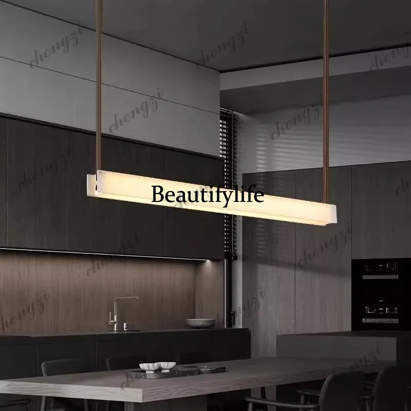 Modern minimalist one-word restaurant chandelier designer light luxury marble all-copper bar lamp