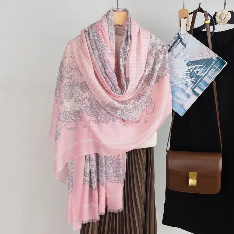 Winsleter-Women 100%Wool Elegant Long Scarf, 200*100CM Houndstooth Print, Mom Gift Fashion Shawl Scarves, 2025 Winter A5N948CC