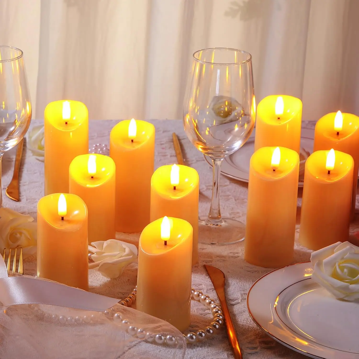 Battery Operated Flameless Pillar Candles Bulk Communion Church Wedding Romantic Decor