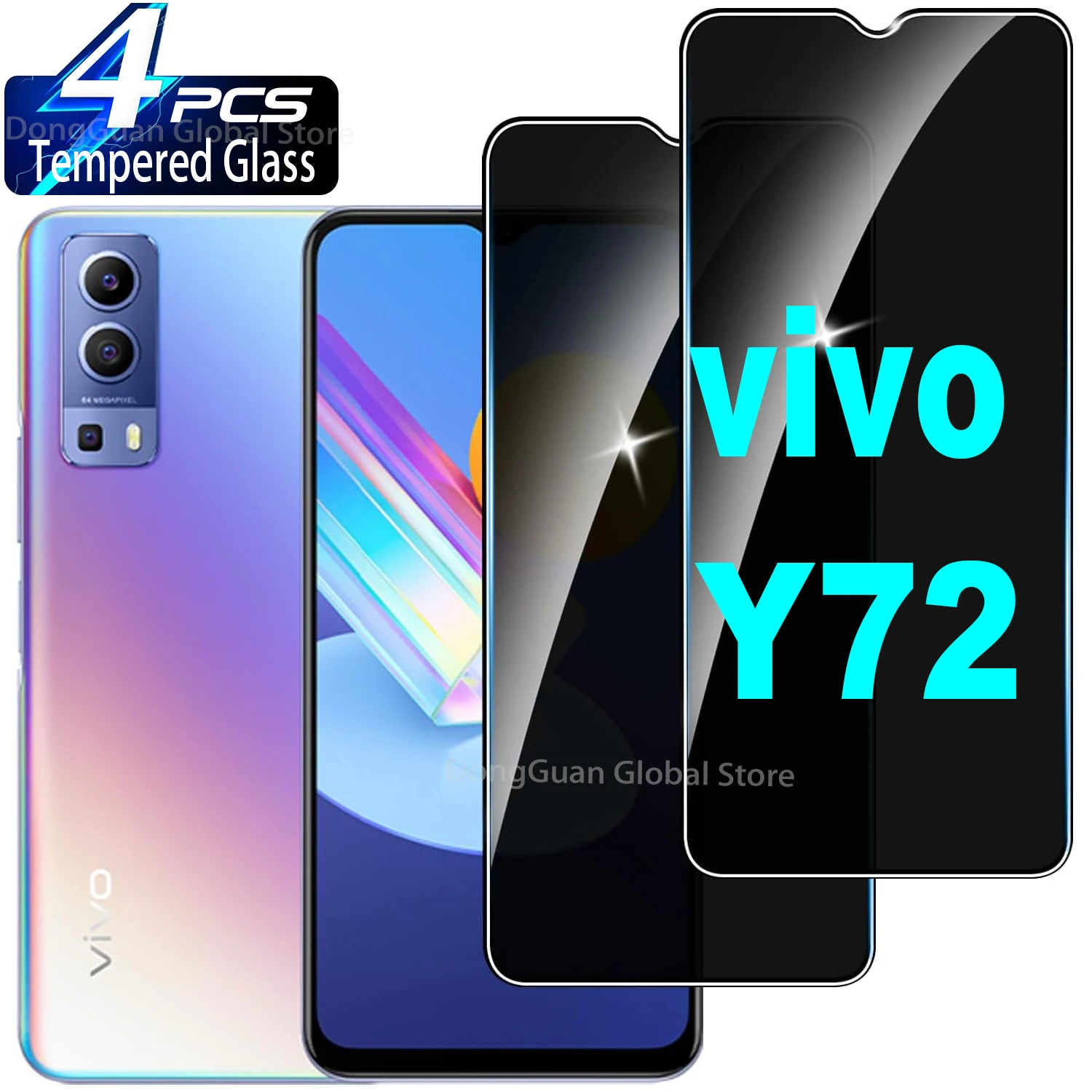 

For VIVO Y72 5G Anti Spy Tempered Glass Protector Privacy Screen Film