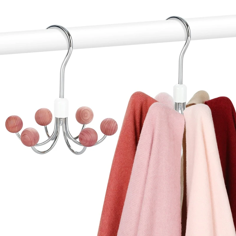 Hoodie Hangers 2-Pack With 6 Balls, 360°Swivel Purse Hanger, Scarf Hanger, Closet Hooks, Handbag Organizer, Bra Hanger