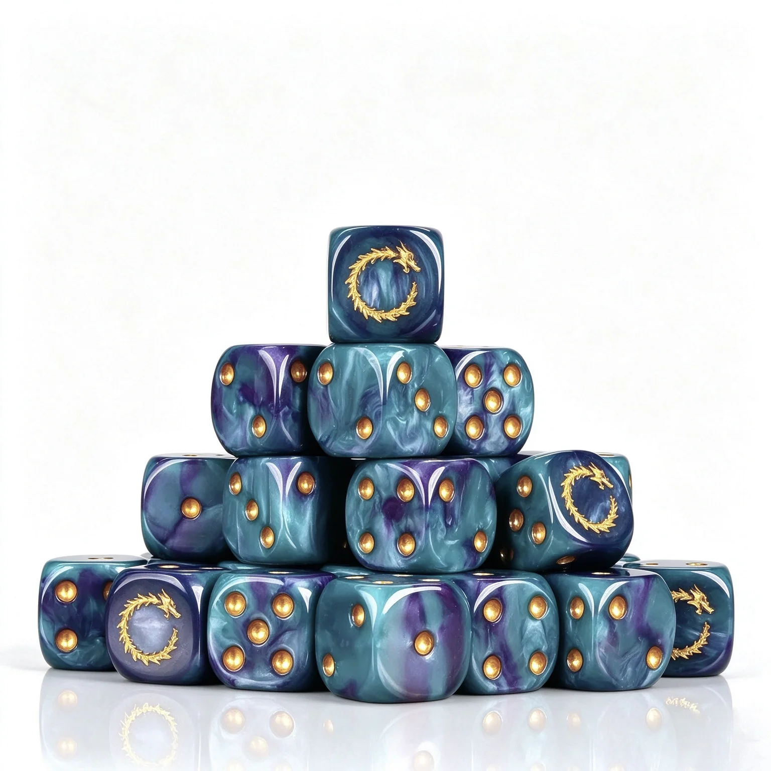 10Pcs/Pack 16mm D6 Dice 15th Legion Warrior 40K Blue Purple Flowing Dragon Badge Dice
