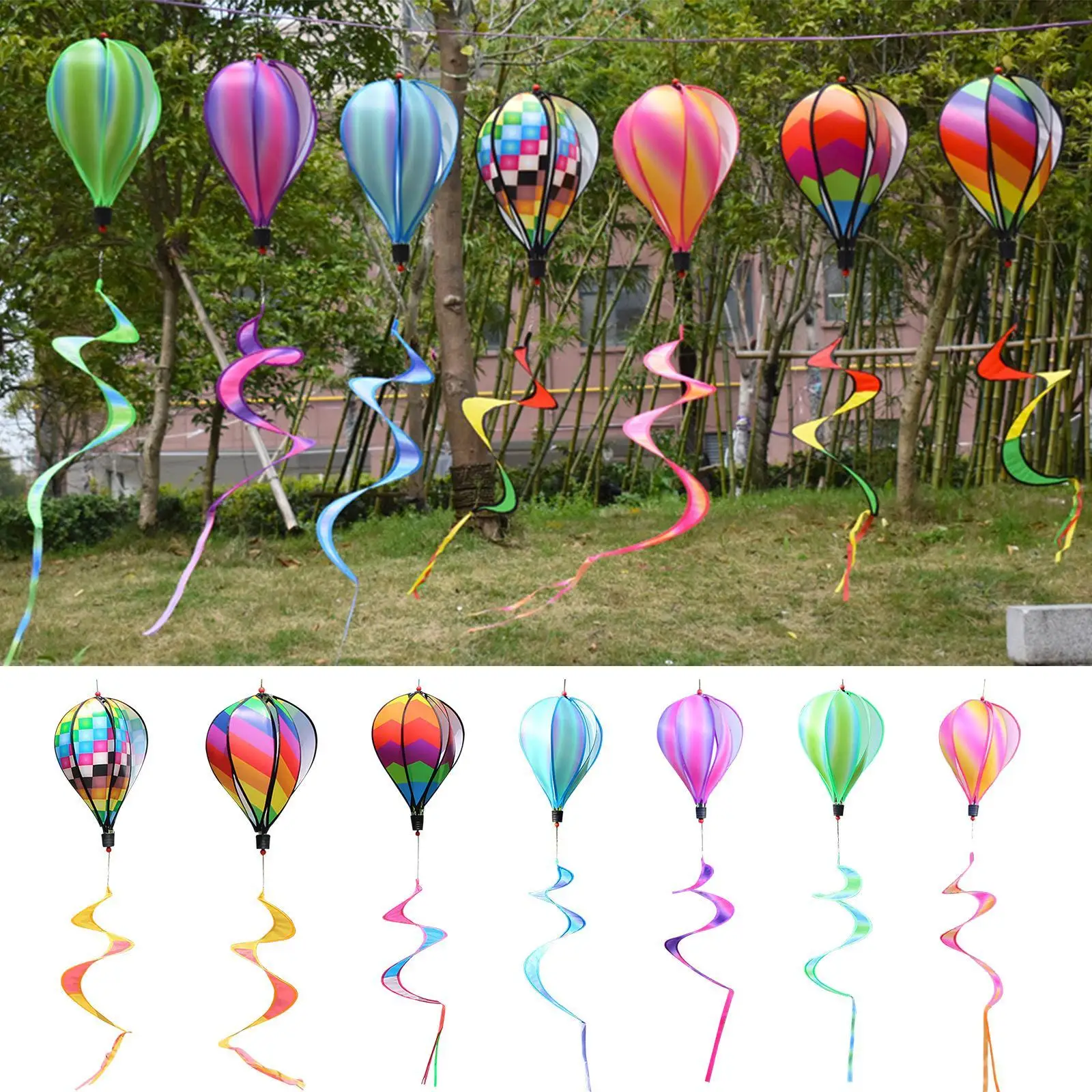 Hot Air Balloon Wind Spinner Rainbow Hanging Wind Twister Outdoor Windmill Garden Yard Home Festival Celebration Balloon