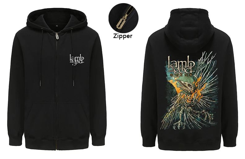 

Vintage Mens Zipper Hoodies Lamb of God Rock Band Sweatshirts Casual Zip-up Outerwear Heavy Metal Coat Hooded Streetwear Hoody