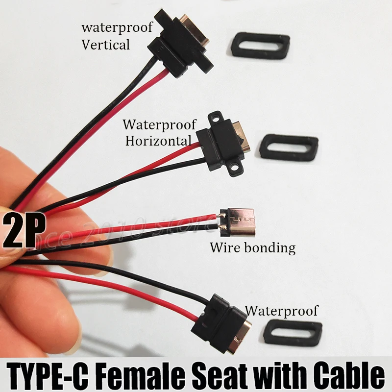 

5PC USB C Type-C Base Tail Plug Power Socket TYPE-C Female Socket Soldering Wire 2pin USB C Charging Port Female Head Waterproof