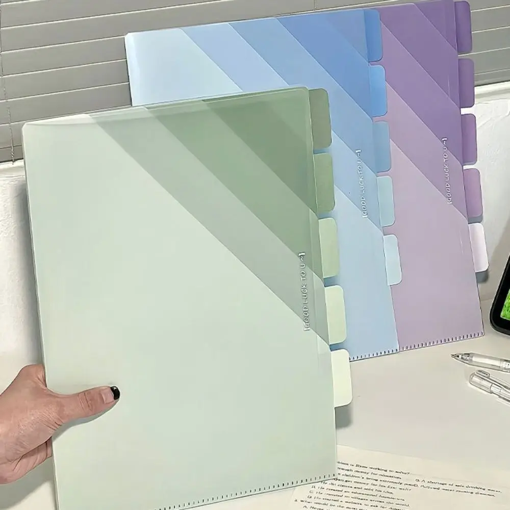 Simple PP A4 File Folder Gradient Color L-shaped Document Bag Six-Layer Large Opening Test Paper Storage Clip School Office