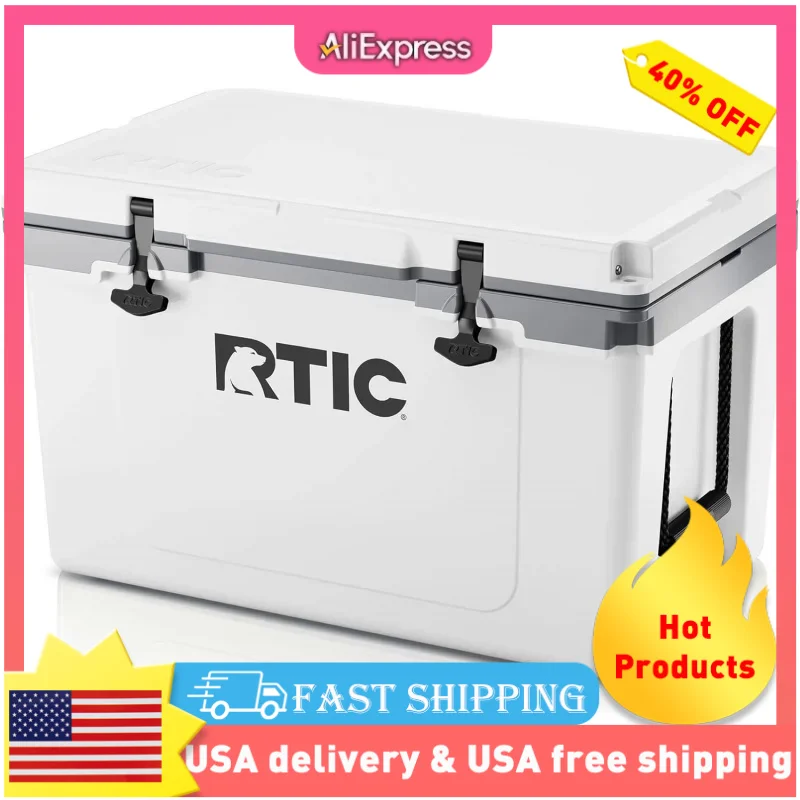 Ultra-Light Isolado Portátil Ice Chest Box, 52 Quart, Hard Cooler, Adequado para Bebida de Praia, Bebidas, Camping, Piquenique, Pesca, Barco, Churrasco