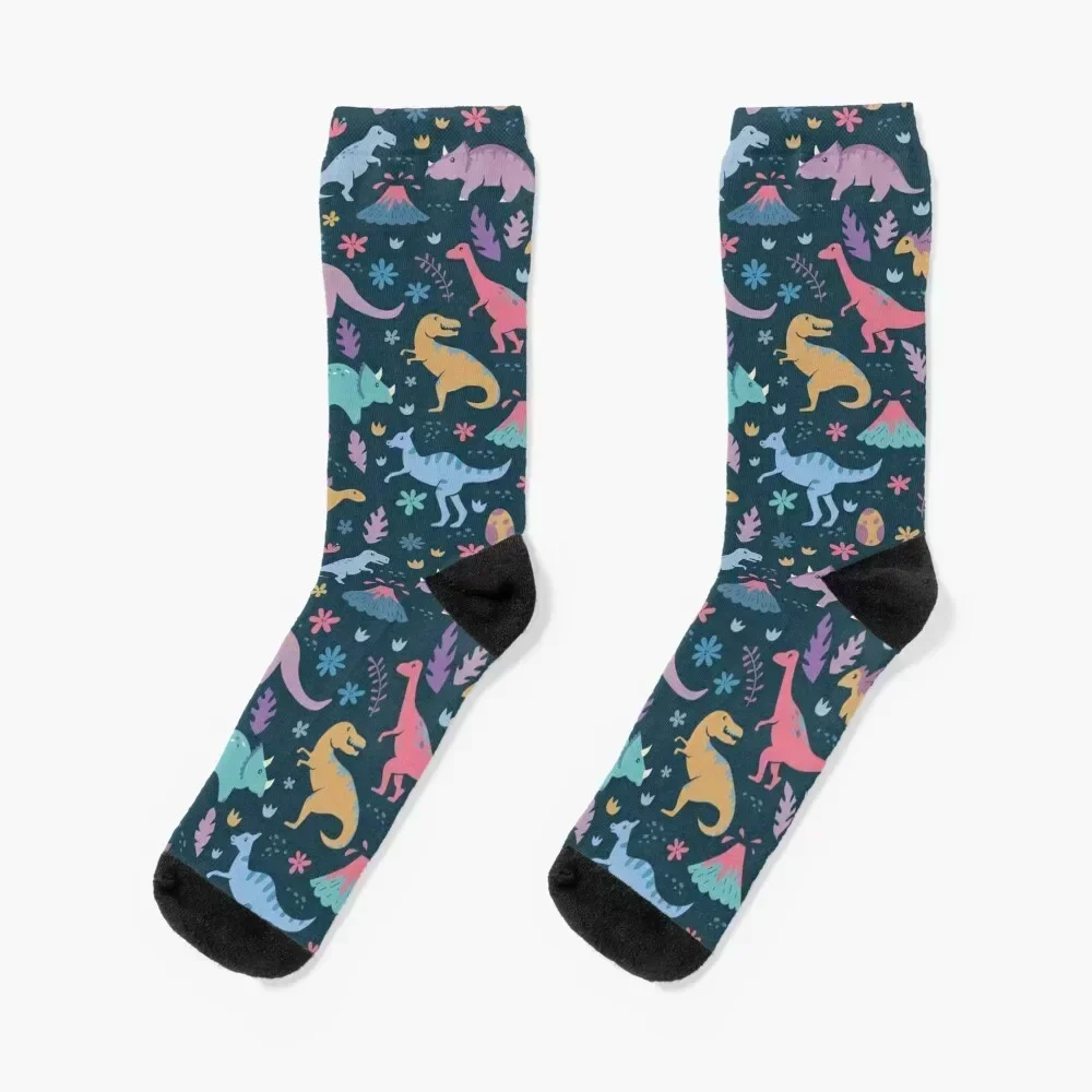 

Dinosaur Pattern with Flowers and Volcanoes Socks gym hip hop sheer Man Socks Women's