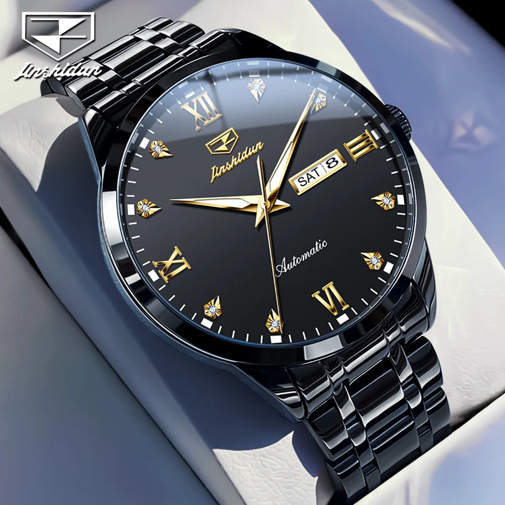 

JSDUN повседневные модные деловые мужские часы, оригинальные водонепроницаемые светящиеся роскошные автоматические механические часы из нержавеющей стали для мужчин