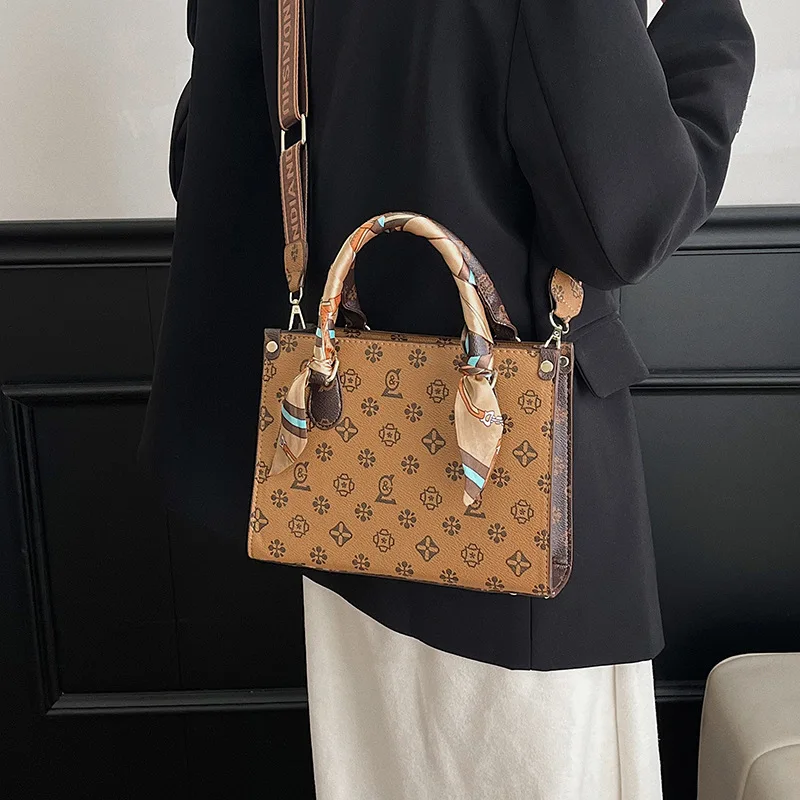 Premium Women's Color-Block Printed Tote Bag, Monogram Light Luxury Handbag, Versatile Shoulder & Crossbody Purse