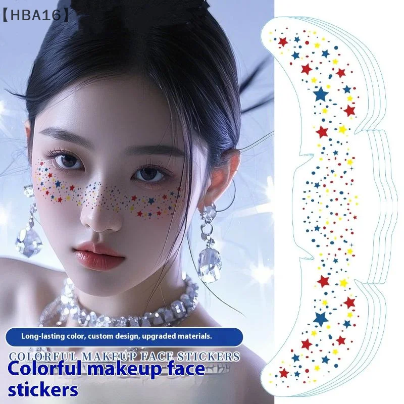 [[HBA16] 6 ورقات متعددة الألوان النمش ملصقات الوشم المؤقت الساخن ختم النمش ماكياج بقع ماكياج الوجه