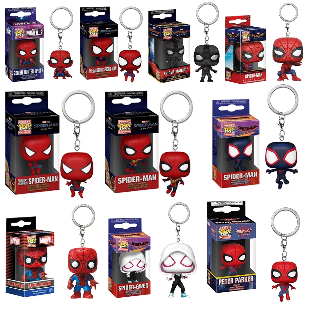 

Funko Pop SPIDER MAN Pocket Keychain Iron Spider Key Rings Peter Parker Key Pendant Toys Figure Keyrings Birthday Gift Kid Toy