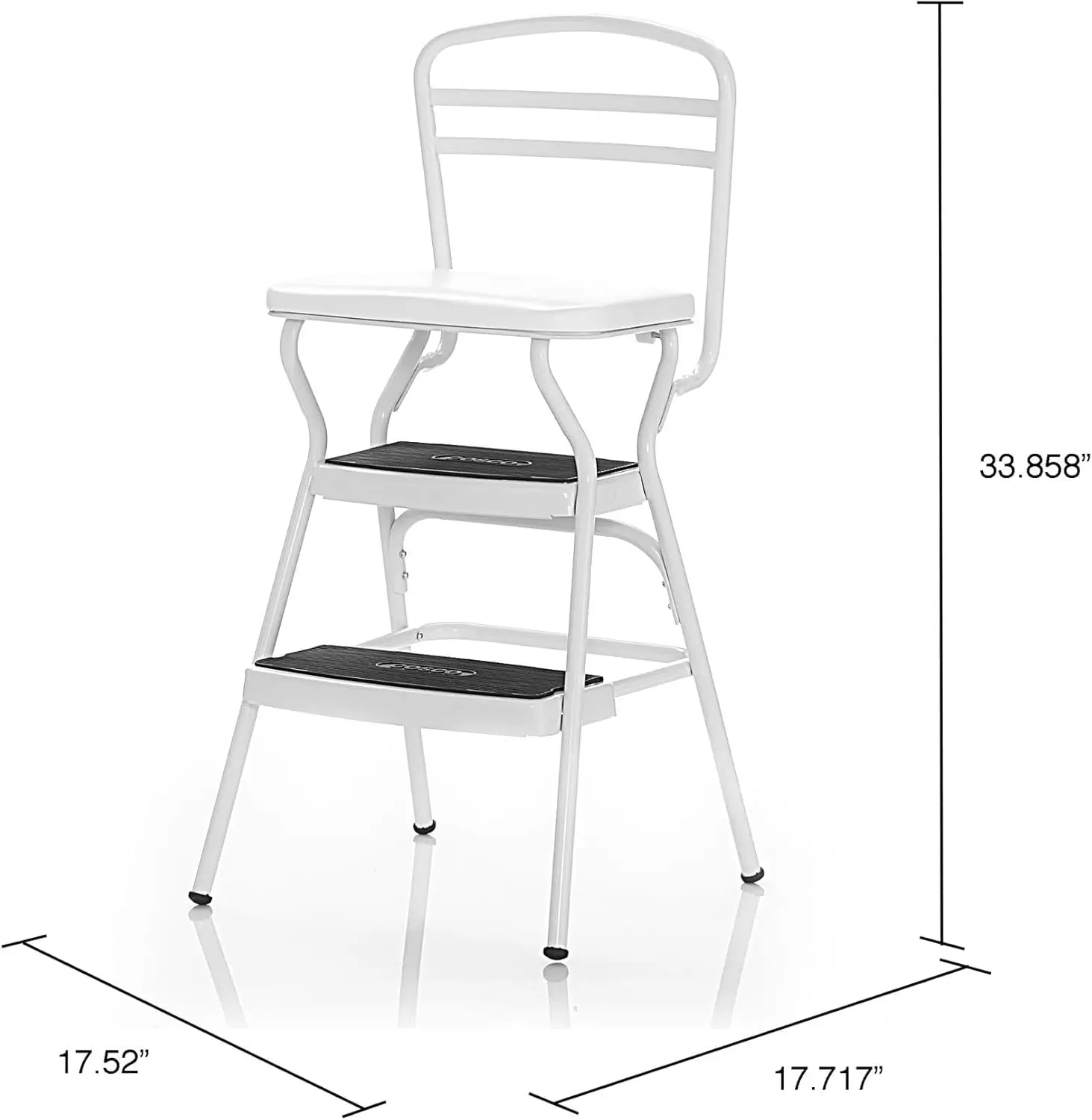 Stylaire Retro Chair + Step Stool with Flip-Up Vinyl Seat, White