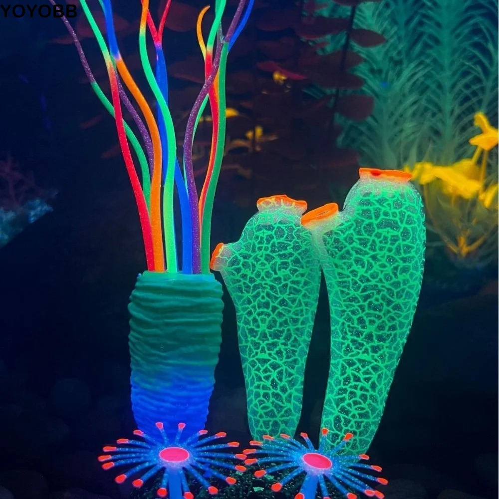 

Luminous Simulated Sea Squirt Silicone Colorful Artificial Mushroom Ornament Realistic Lifelike Underwater Plants