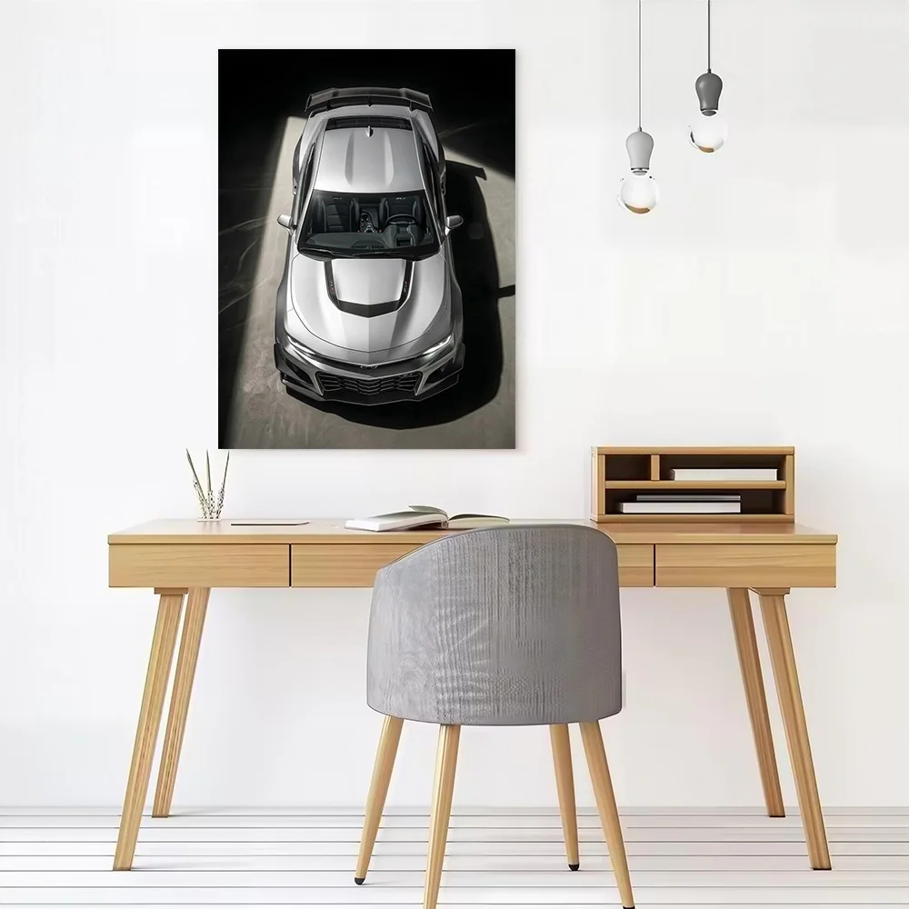 Silver Sports Car Camaro ZL1 1LE Top View Printed Canvas Poster Personalized High Quality Wall Art Paintings for Wand Deko Mural