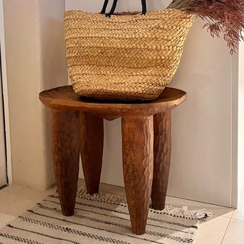 Vintage Moroccan Style Coffee Table - African Inspired Wabi sabi ART Side Table Log Material Retro Home Tea Table Decoration
