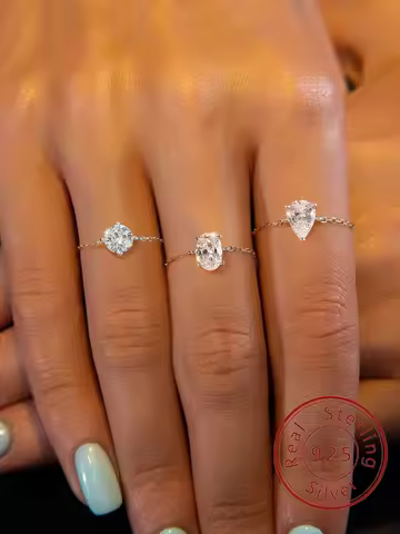 925 Sterling Silver Round Oval Water Drop Shape Zircon Chain Adjustable Ring For Women Anniversary Hight Quality Fine Jewelry
