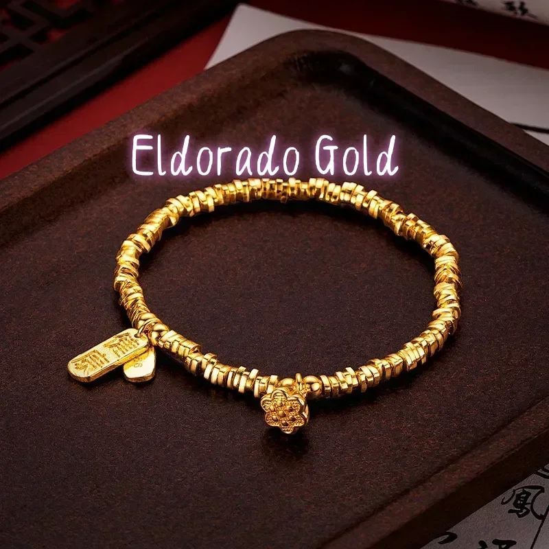 

Золотой браслет Eldorado 9999 пробы (24K) для женщин, с подвижными бусинами в форме лотоса, безопасный и экологичный дизайн