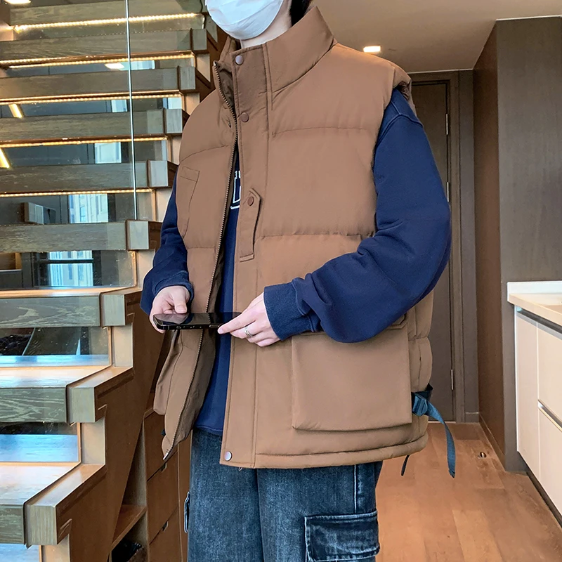 

Мужской повседневный жилет Thiened: теплый, ветрозащитный, больших размеров, с воротником-стойкой, для осени и зимы, молодежный, модный, цветной