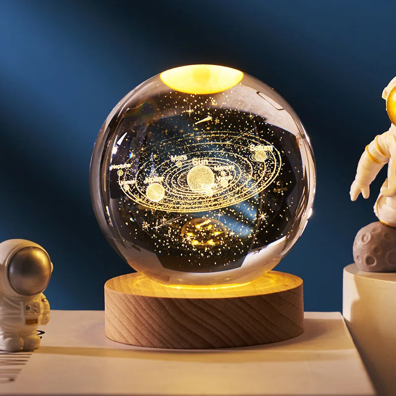 Creative galaxy crystal ball 3d inner engraving luminous base luminous glass ball small ornament birthday gift