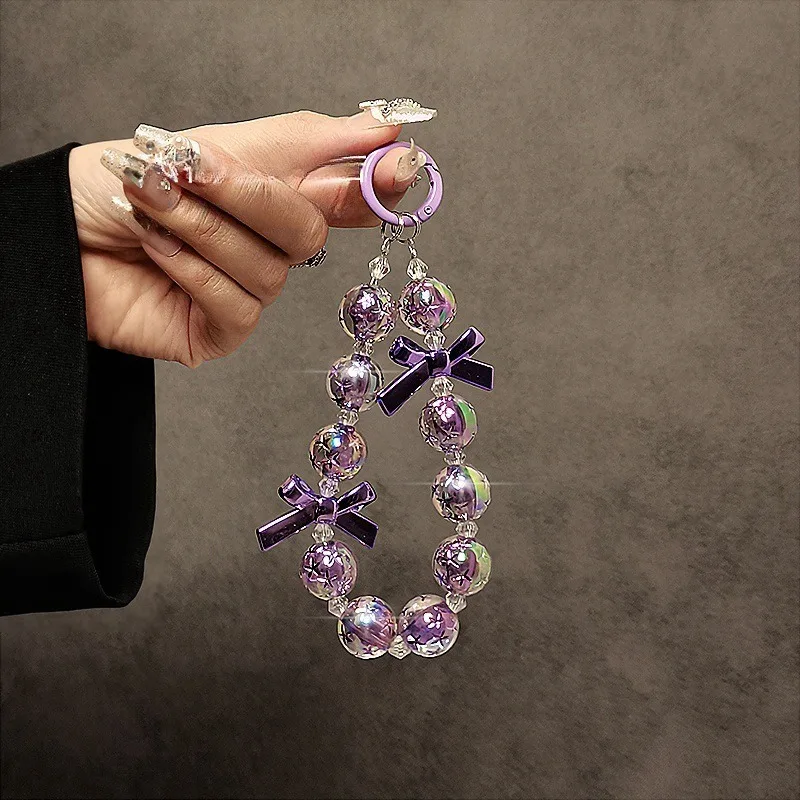 

Модная персонализированная цепочка для мобильного телефона с бантом, короткое запястье, ремешок с ручным бисером, кулон для женщин