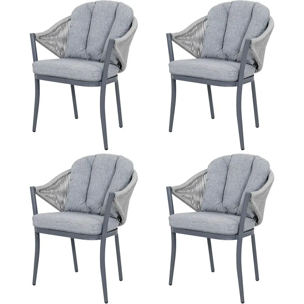 

Outdoor Patio Chair Set o 4 Woven Rope Contion Chairs, with Tuted Pillows, Seat Cushions, Powder-Coated e, Weather-Resistant abr