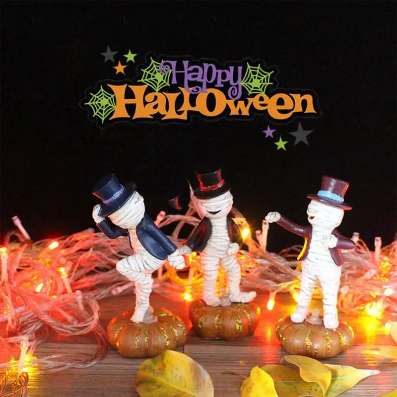 ミイラダンスフィギュア彫刻、樹脂カボチャフェスティバルゴーストデコレーション、ハロウィーンクラフト小道具、3個