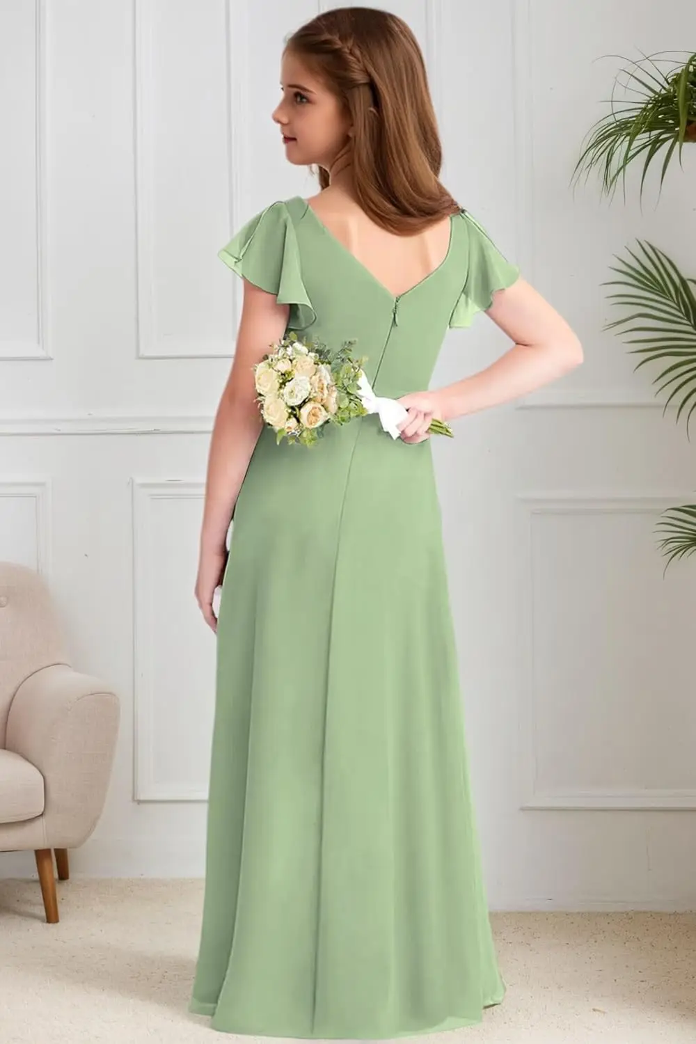 결혼식을 위한 라인 주니어 신부 들러리 드레스 쉬폰 반팔 플라워 걸 드레스 십대 파티 정장 가운