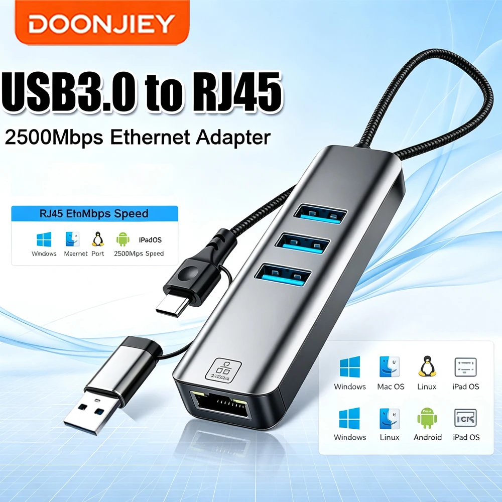 DOONJIEY USB C HUB USB-C USB-A Multiport Adapter USB 3.0 Data Transfer Gigabit Ethernet RJ45 Docking Station for MacBook Pro