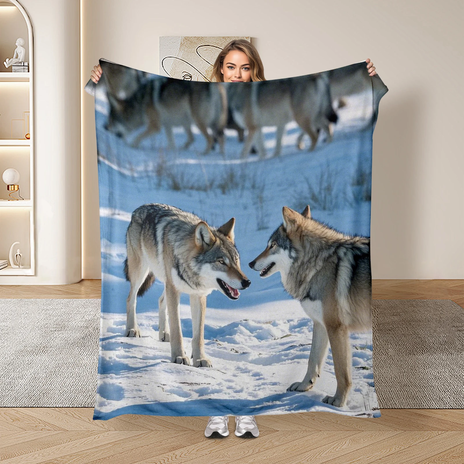 Warm And Inviting Blanket Depicting Grey Wolves And Their Pack Roaming Through The Snow Perfect Gift Idea