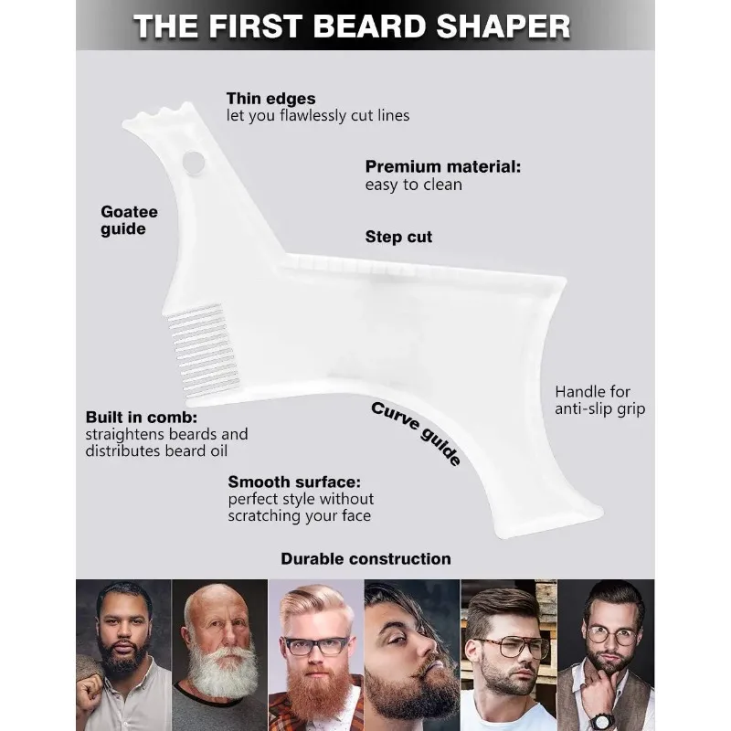 Men Beard Shaping Template Comb, Flexible Lightweight All‑in‑one Tool For Precise Beard Line Grooming Trimming ﻿