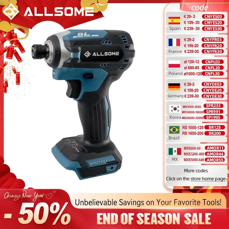 

Allsome 21V Cordless Impact Driver,3-Speed 1/4-Inch Brushless Electric screwdriver