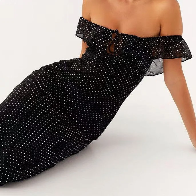 

Off Shoulder Ruffle Dress Summer Spring Sweetheart Figure Flattering Dresses Polka Dot Bodycon Jumpsuit Playsuit Matching Set