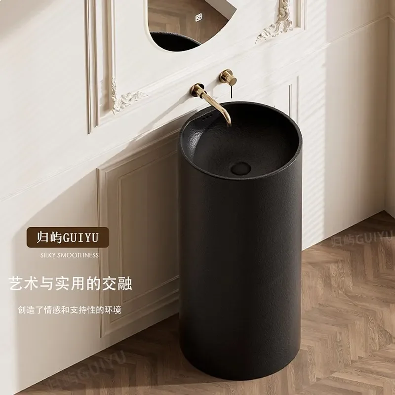 BJ Vintage French Bathroom Pedestal Sink Stone Look Matte Floor Standing Basin No Faucet Hole