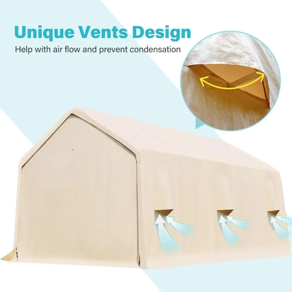 13x20 ft Garage Tent Carports with 2 Roll up Doors & Vents Outdoor Portable Storage Shelter for Vehicle Truck Boat Anti-UV Snow