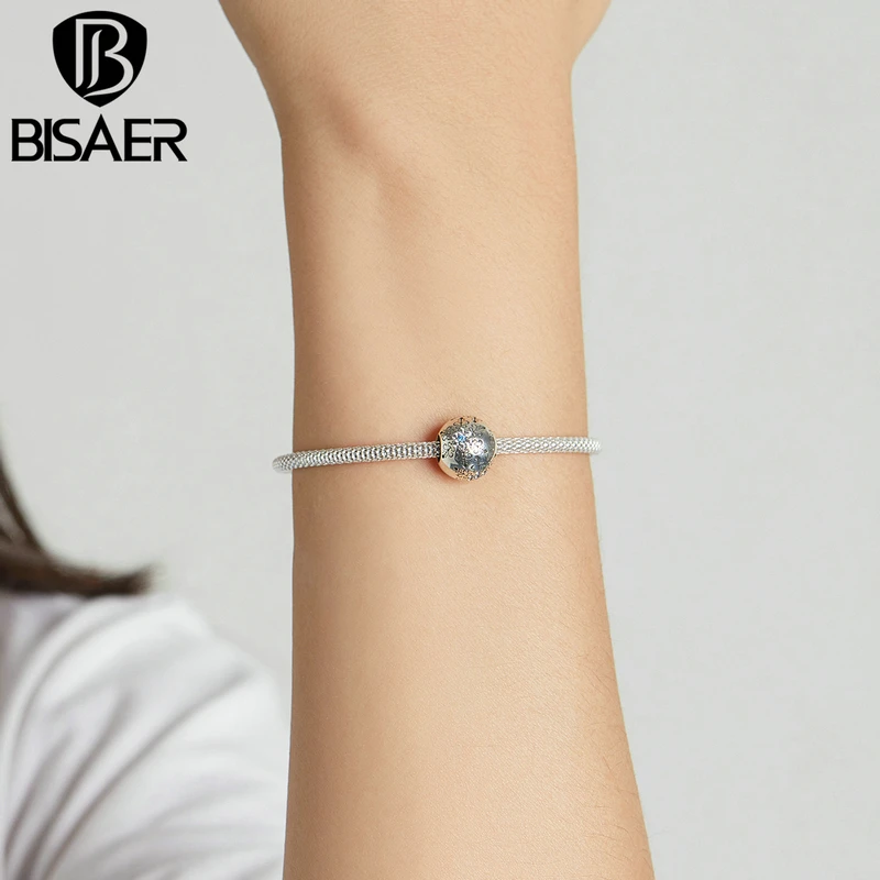 BISAER 925 Sterling Silver Bizarre Eye Charm Hand of Fatima Pendant  Pattern Blue Zircon Bead Fit Diy Bracelet Necklace Jewelry image 5