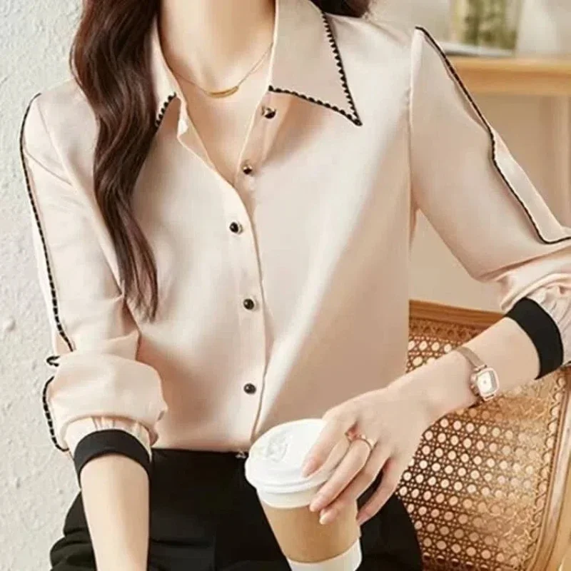 

Lady All-match Solid Blouse Spring Autumn Polo Neck Long Sleeve Simplicity Elegant Shirt Top Fashion Korean Women ClothesZT254