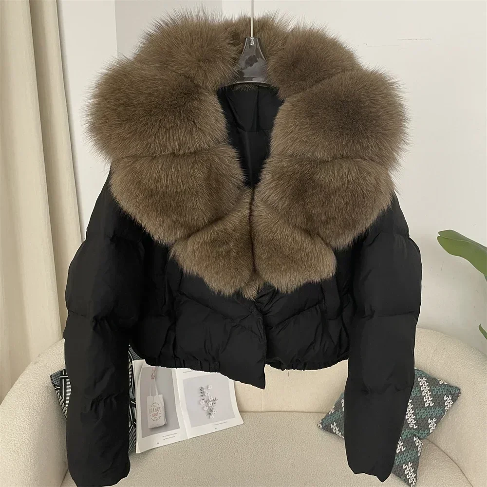 OFTBUY White Duck Down Jacket Feather Short Puffer Jacket Women Thick New Big Natural Real Fox Fur Jacket Winter Fur Coat Female