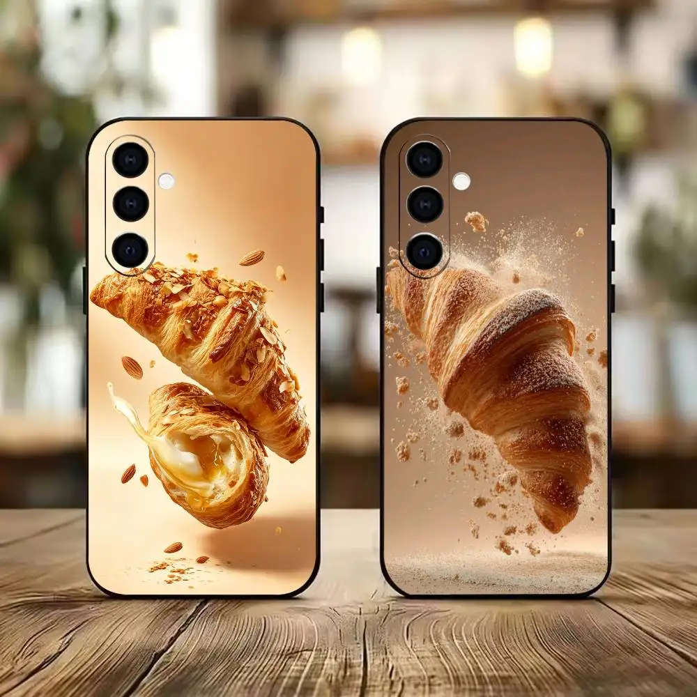Luxury Cute Croissant Phone Case Black Silicone Soft For Samsung A73,A72,A71,A70,A53,A52,A51