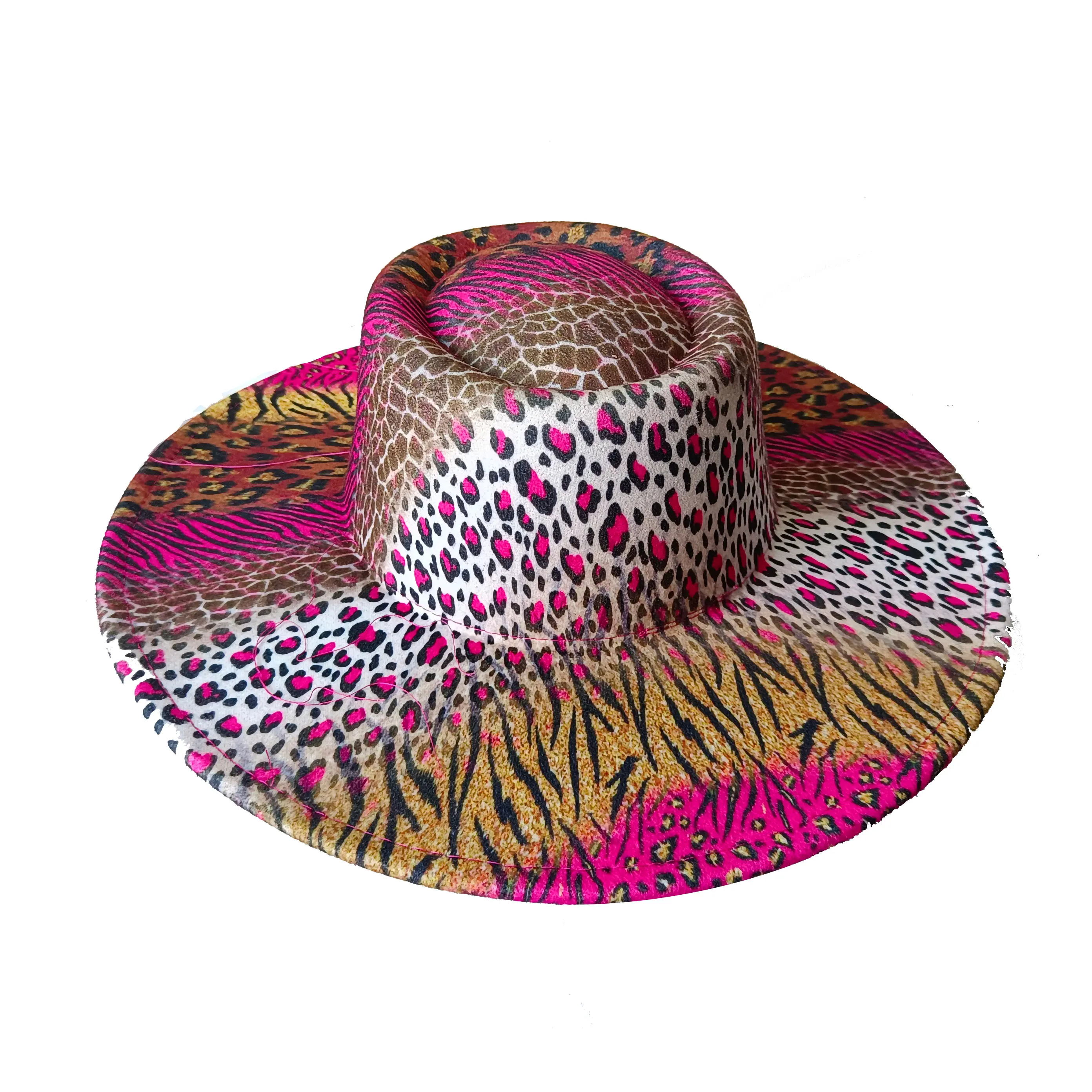 9.5cm rose red leopard print fedora hat 2022 new wide brim bump hat men and women fashion unique style ladies fedora hat men