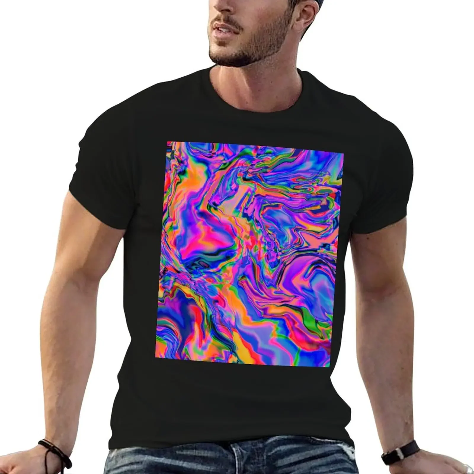 Astonish Abstract - pink, purple, blue, red, orange, green, yellow, black T-Shirt plain vintage clothes men clothes