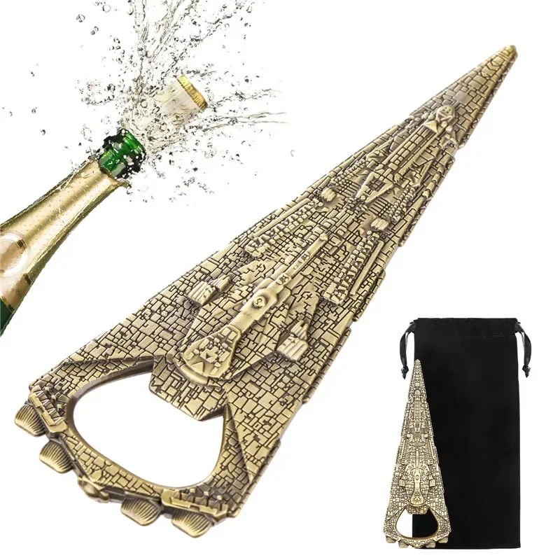 Unique Triangular Spaceship Warship Design Beer Soda Bottle Opener Metal Corkscrew for Kitchen Club Party Wedding Set with Bag